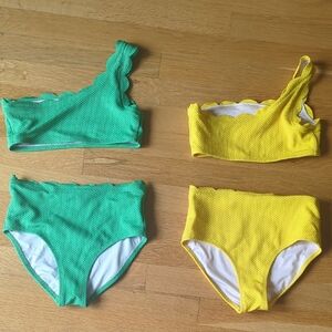 Two Girls Green and Yellow Scalloped Bikini Set